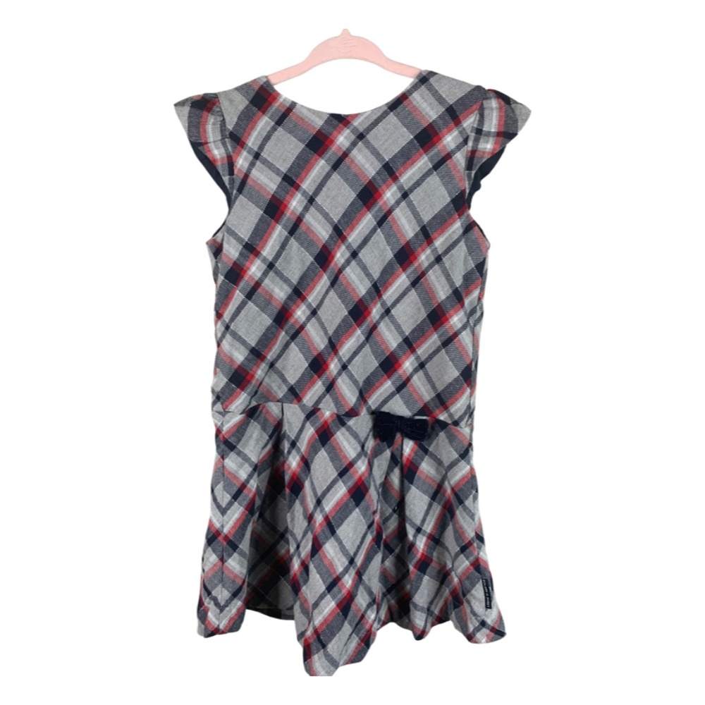 Polarn O. Pyret  kids dress, navy, red, white & silver sparkle flannel pattern